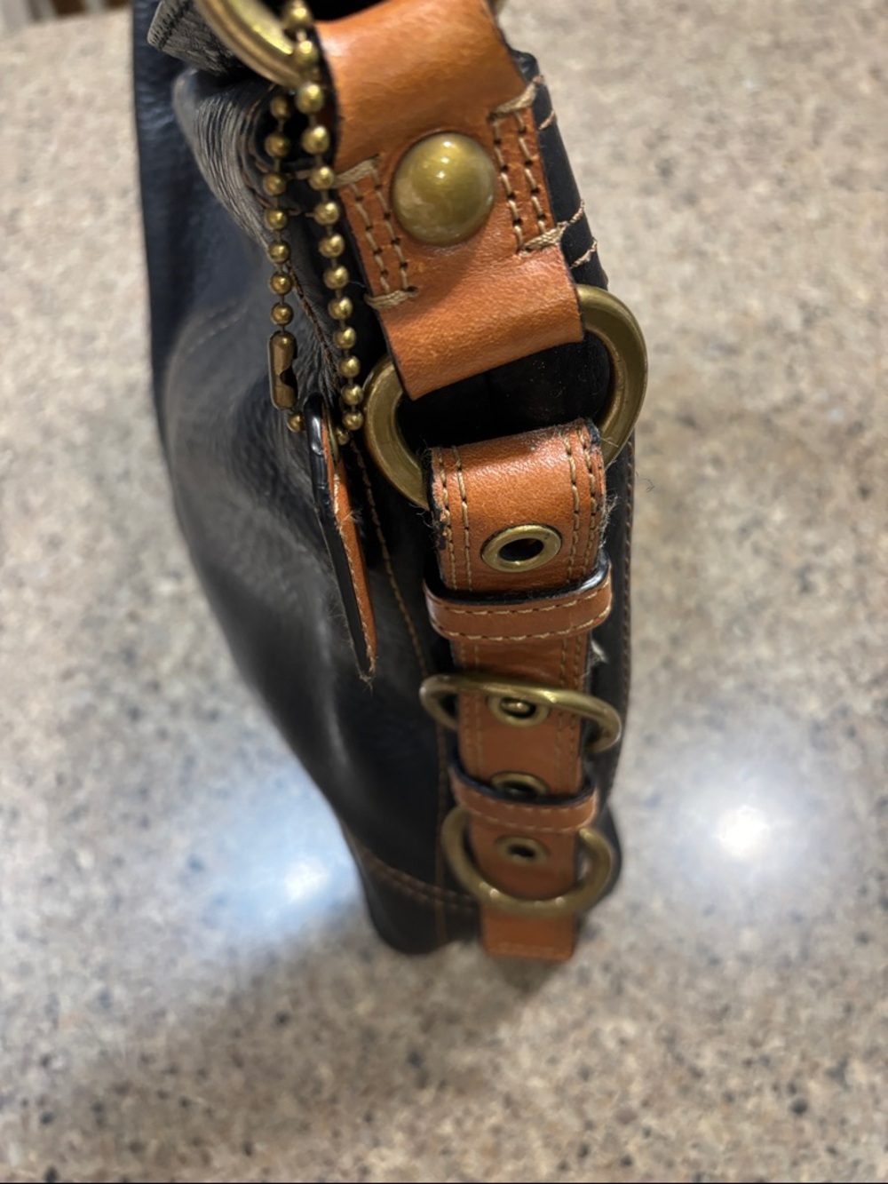 Coach Chelsea Classic Black Leather Hobo Bag with Tan Accents#10959 RARE - Picture 4 of 9